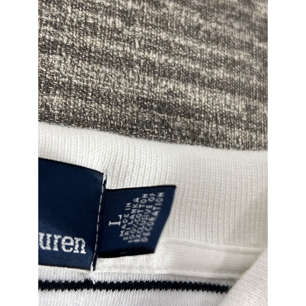Polo Ralph‎ Lauren Shirt Mens Large Custom Fit Striped Cotton White Navy Blue - Picture 6 of 8